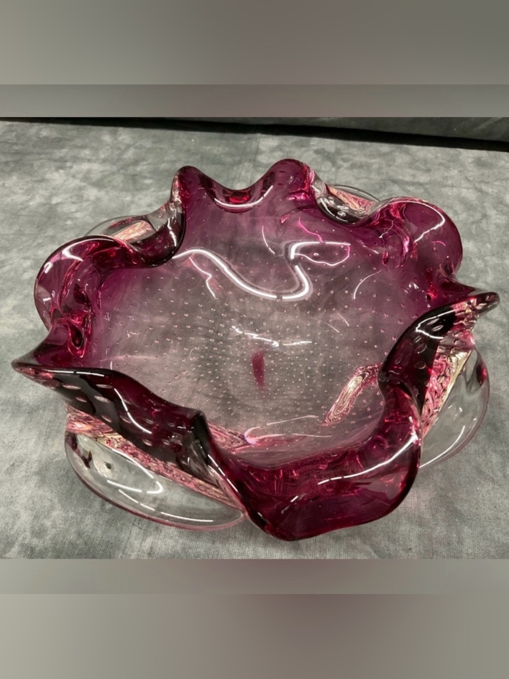 Murano Cranberry Fade Scalloped Art Glass Splash Bowl | Gorgeous! | VTG | EUC